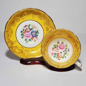 Hammersley Teacup and Saucer Yellow Pink Blue Flowers Vintage